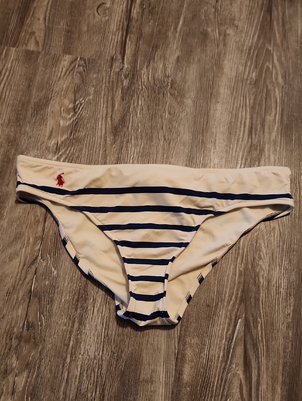 Ralph Lauren Navy & White Striped Bikini Bottoms with Red Pony